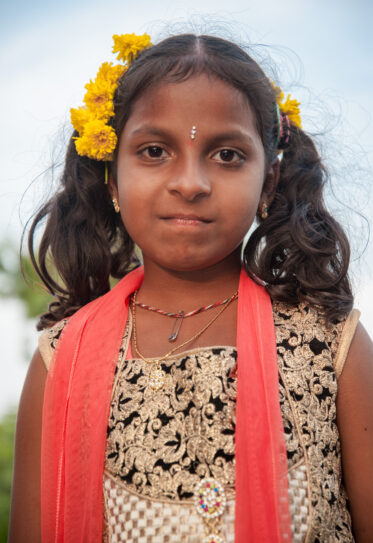 Nellore, Andhra Pradesh, India - 25 December 2014: Young girl, daughter of a person with leprosy, residing in a rehabilitation centre in rural India.