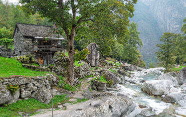 Calnegia River trail near hamlet of Foroglio in Ticino, Switzerland