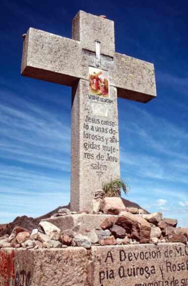 Cerro Calvario (Calvary Hill) is a hill in Copacabana  lined with small monuments representing the 14 Stations of the Cross. Pilgrims visit the Stations for prayer and penance and many tourists climb the hill for its fine views.