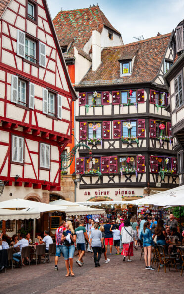 Colmar, Grand Est, France - 11 August 2019: The French Alsatian city of Colmar is renowned for its well-preserved old town, its numerous architectural landmarks, and its museums.
