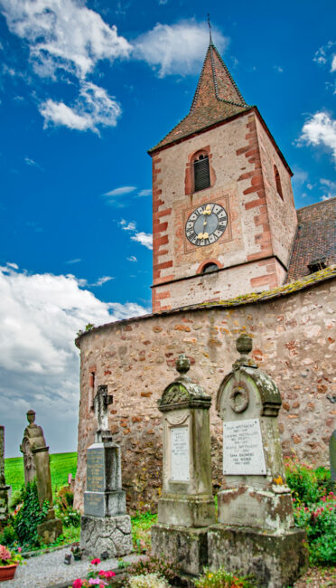 Saint-Jacques-le-Majeur of Hunawihr is one of the most iconic churches of Alsace, France.