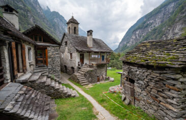 Stone buildings in hamet of Foroglia in Maggia Valley of Ticino, Switzerland