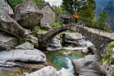 Calnegia River trail near hamlet of Foroglio in Ticino, Switzerland