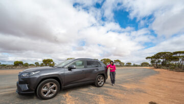 "90 Mile Straight" on Eyre Highway between Balladoniaand Caiguna on Nullarbor Plain of Western Australia. The longest straight stretch of road in Australia and one of the longest in the world. The road stretches for 146.6 kilometres.