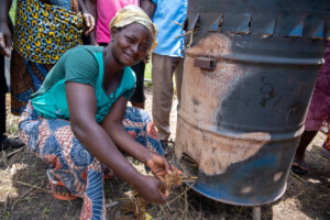 Adzo DZATA, farmer in the village of Atti-apédokoè. Demonstration of prodution of biochar in Atti-apédokoè, Togo. Improving Agricultural Resilience to Salinity through Development and Promotion of Pro-poor Technologies (RESADE). Visit to Togo, 23-25 August 2023. Photos: MIchael Major for ICBA