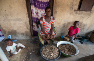 Woman and children cleaning groundnuts in the village of Atti-apédokoè. Improving Agricultural Resilience to Salinity through Development and Promotion of Pro-poor Technologies (RESADE). Visit to Togo, 23-25 August 2023. Photos: Michael Major for ICBA