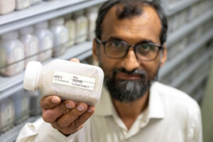 Accession in National Genebank of Pakistan which was selected as NARC Rice 1.
Dr. Asif Javaid, Curator, National Genebank of Pakistan and Director, Plant Genetic Resources Institute
Visit by Michael Major, consultant to Crop Trust, to document BOLD WP1 activities at Pakistan's Plant Genetic Resources Institute and National Genebank of Pakistan from 28 October to 1 November 2024.
Photo: Michael Major for Crop Trust