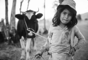A girl caring for her cow in the rural areas around Cochabamba