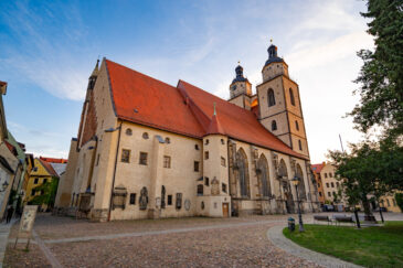 The Stadt- und Pfarrkirche St. Marien zu Wittenberg (Town and Parish Church of St. Mary's) is the civic church of Lutherstadt Wittenberg. Martin Luther preached there and the building also saw the first celebration of the mass in German rather than Latin and the first ever distribution of the bread and wine to the congregation - it is thus considered the mother-church of the Protestant Reformation. Lutherstadt Wittenberg is the fourth largest town in Saxony-Anhalt, Germany. Wittenberg is situated on the River Elbe. Wittenberg is famous for its close connection with Martin Luther and the Protestant Reformation.