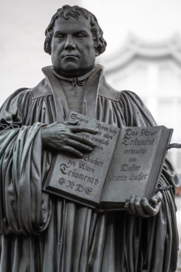 The Luther Monument in Lutherstadt Wittenberg has stood on the town's market square since 1821. Lutherstadt Wittenberg is the fourth largest town in Saxony-Anhalt, Germany. Wittenberg is situated on the River Elbe. Wittenberg is famous for its close connection with Martin Luther and the Protestant Reformation.