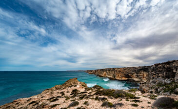 The Bunda Cliffs seen here at the Head of Bight are composed of three units of limestone and stretch 100 km along the Great Australian Bight.