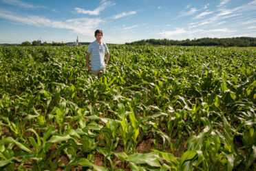 Joseph Major standing in field originally cleared by Michael Webert in Elk Mound.