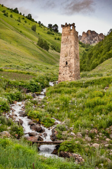 Watch tower built between 9th and 13th century in village of Adishi, Svaneti, Georgia