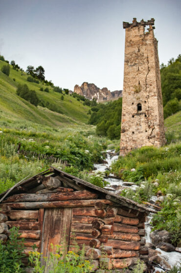 Watch tower built between 9th and 13th century in village of Adishi, Svaneti, Georgia
