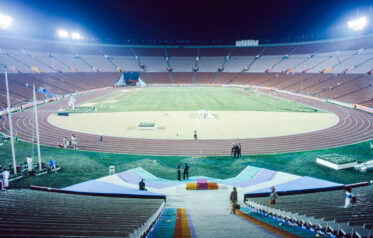 We walked around the Olympic site after the events closed but just before we got back in Joe's truck I peaked into the Coliseum for one last look at the stadium. Our seats were on the far left right next to the flag poles.