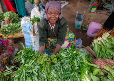 Sale of sweetpotato leaves and other leafy vegetables at morning market in Singida, Tanzania.
Photo: Michael Major for Crop Trust