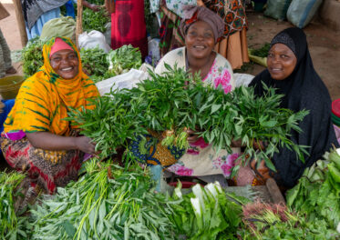Sale of sweetpotato leaves and other leafy vegetables at morning market in Singida, Tanzania.
Photo: Michael Major for Crop Trust