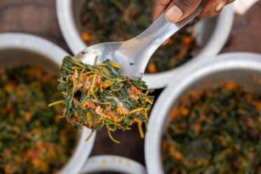 Preparation of sweetpotato leaves in Mwanganjuki, Tanzania.
Photo: Michael Major for Crop Trust