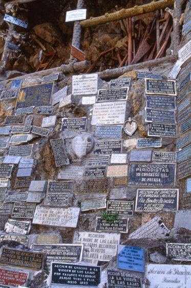 Santuario de Nuestra Senora de Las Lajas is located seven kilometres from Ipiales in southwest Colombia. Built between 1916 and 1948 in a valley on the Guaitara River. Attracts pilgrims from all over Colombia and abroad - one of most visited religious sanctuaries in the Americas. GIS = 0°47'30.94"N and 77°36'17.85"W