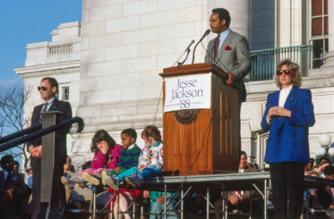 Presidential campaign stop for Jesse Jackson at State Capitol, Madison, Wisconsin. 4 April 1988.