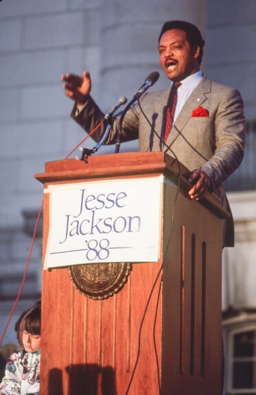 Presidential campaign stop for Jesse Jackson at State Capitol, Madison, Wisconsin. 4 April 1988.