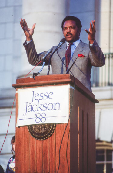 Presidential campaign stop for Jesse Jackson at State Capitol, Madison, Wisconsin. 4 April 1988.