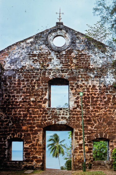 The roofless ruins of St Paul's Church, Malacca, built by the Portuguese on the hill overlooking the town and later used by the Dutch as a burial ground.